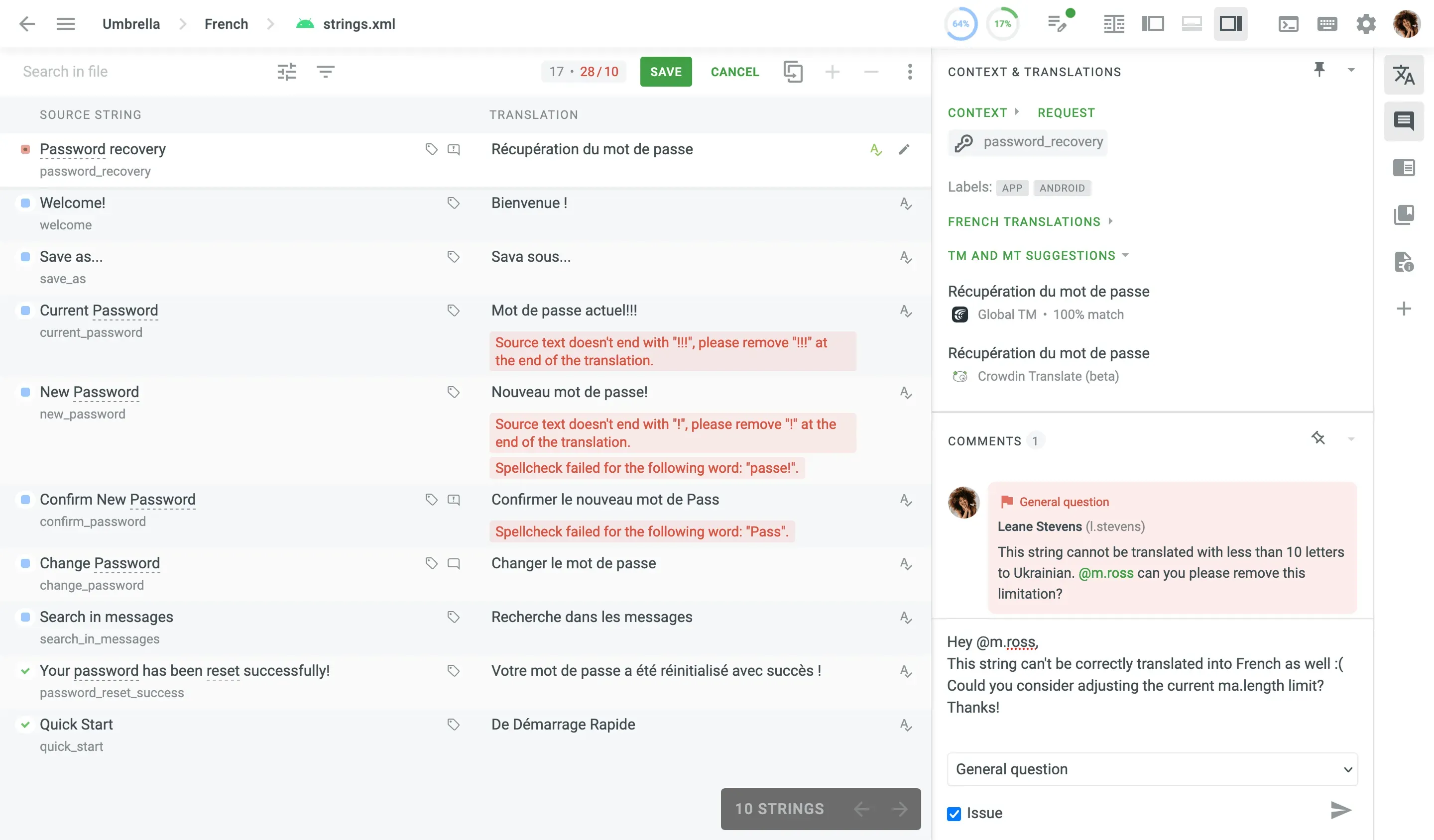 Crowdin translation editor