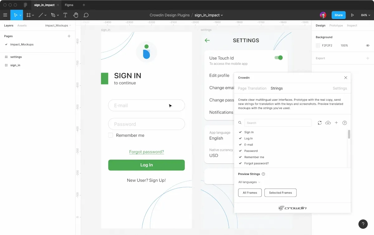 Screenshot of the preview feature in the Crowdin Figma plugin.